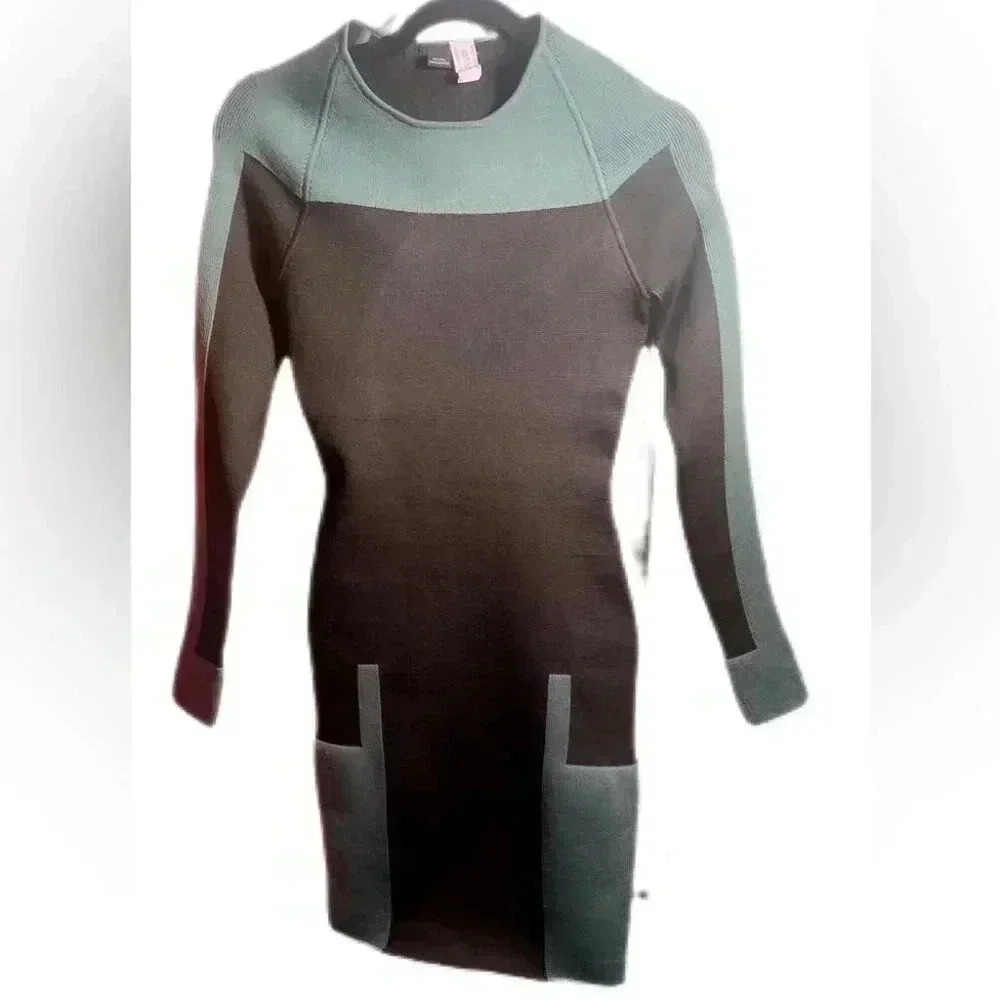 Alexander Wang black green style bodycon trendy day 2 nite stretch mini dress S - Picture 2 of 5